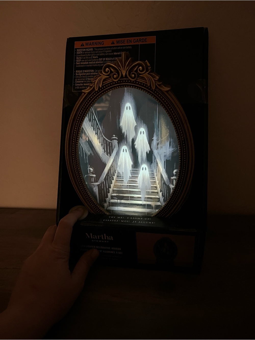 Martha Stewart Black and Gold Lighted Halloween Mirror with Ghost Design - Picture 7 of 10